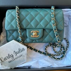 CHANEL Mini Caviar Green Turquoise 17B Flap Bag